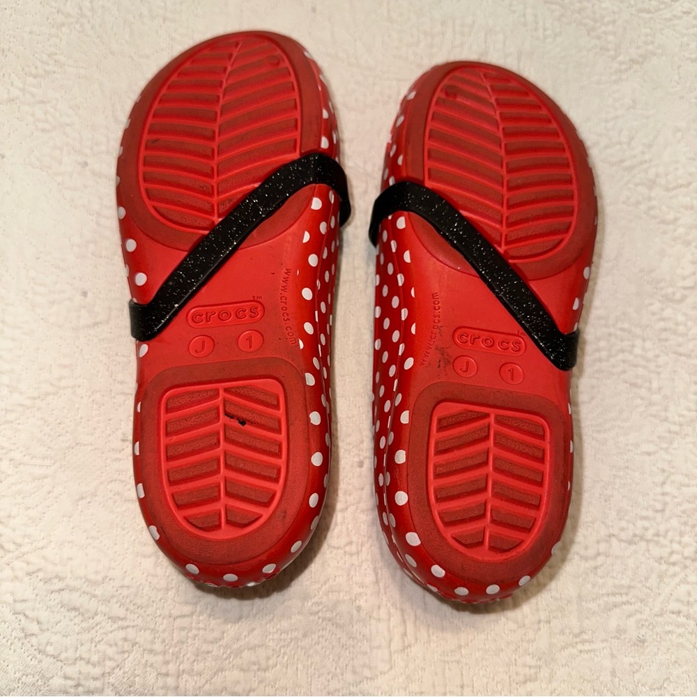 CROCS girls Red and White Minnie Mouse comfort Mary Janes Polka Dots sz 1 - Picture 4 of 5